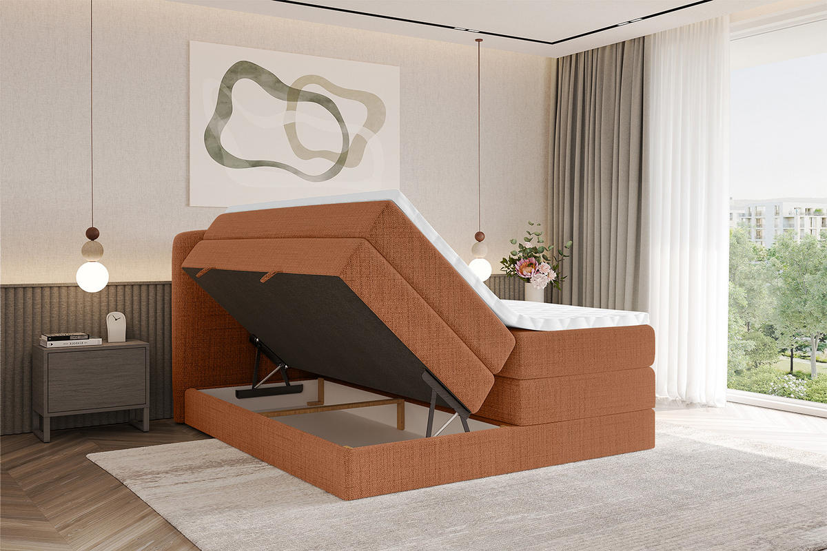 BOXBETT mit Matratze H3|H4 - NINA KING - 160x200 cm - Apricot - Orange, Holzwerkstoff (160/200cm) - ALTDECOR