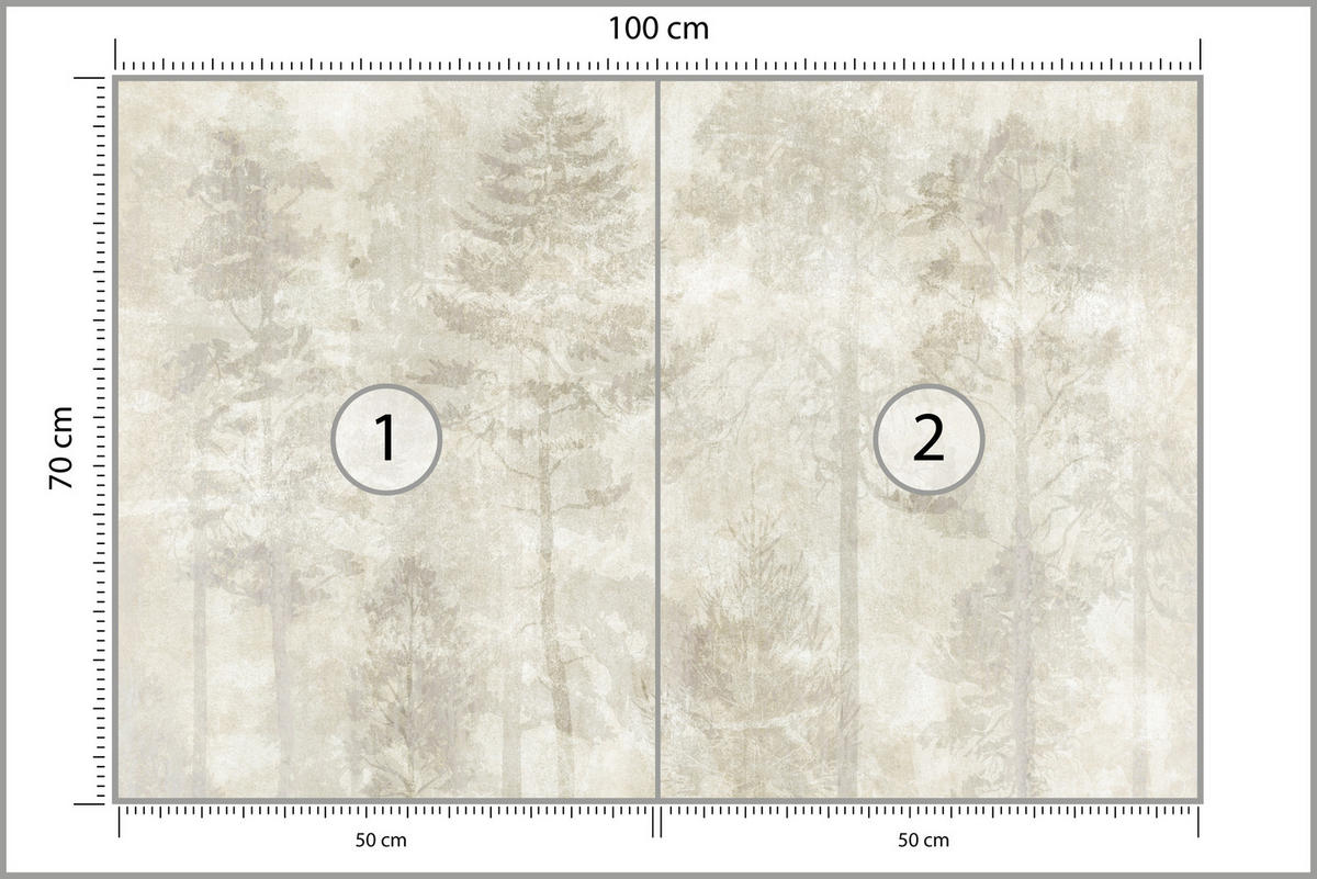 FOTOTAPETE für Wohnzimmer Boho Wald Bäume Beton Abstrakt Vintage Beige 100x70 - Beige/Braun, Papier (100/70cm) - Muralo