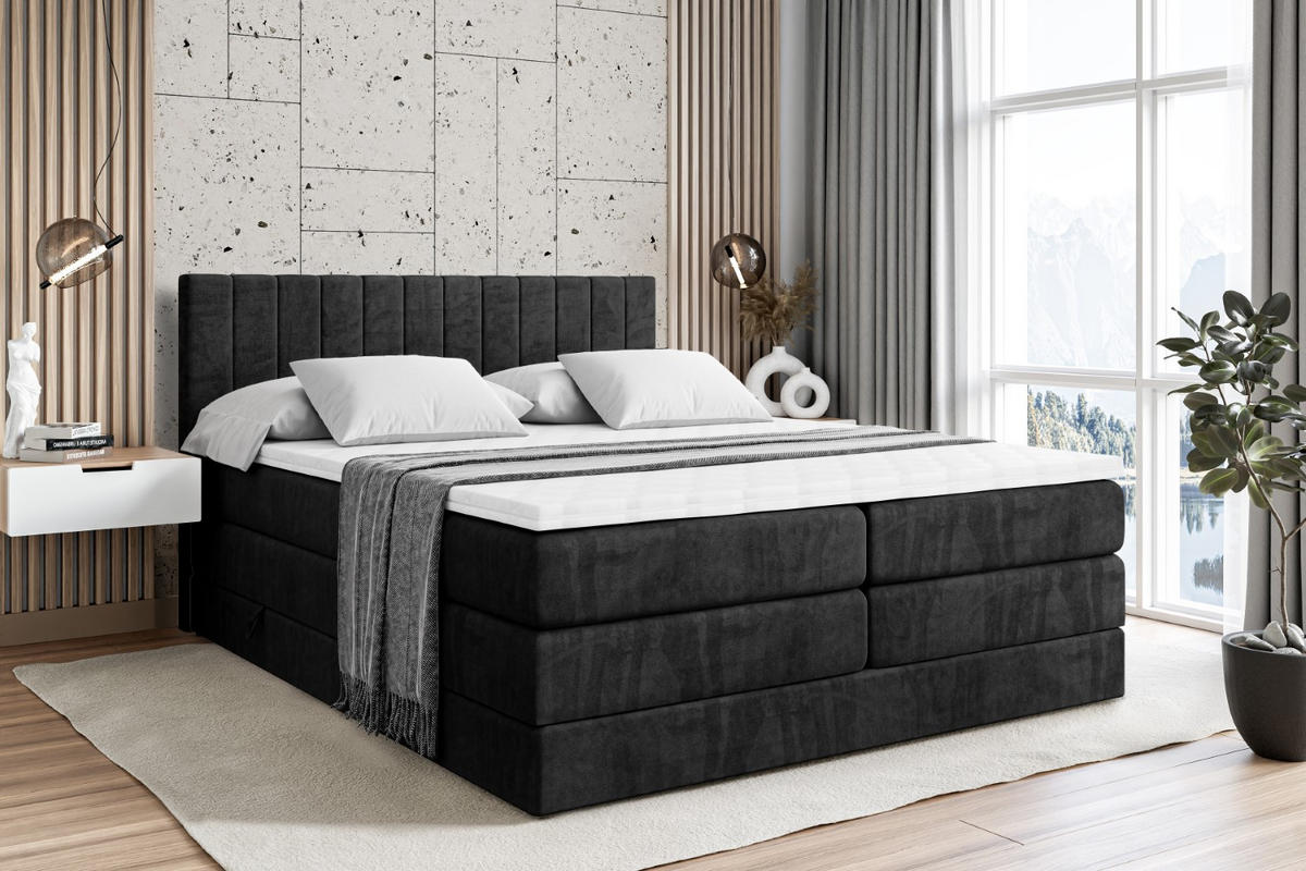 BOXSPRINGBETT EDITA KING - 120x200 - H3/H4 - Schwarz - Schwarz, Holzwerkstoff (120/200cm) - ALTDECOR