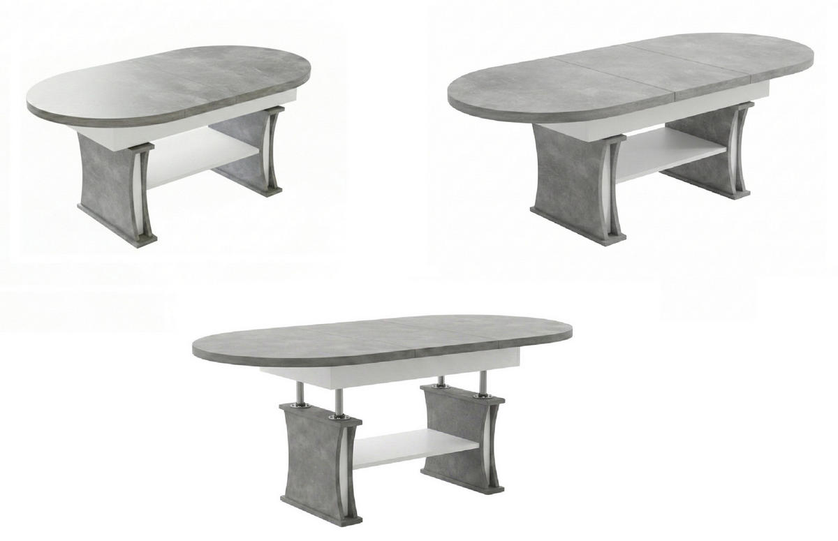 COUCHTISCH oval ausziehbar höhenverstellbar Ablage 130/80/60 cm - Hellgrau/Weiß, Holzwerkstoff (80/130/60cm) - designimpex