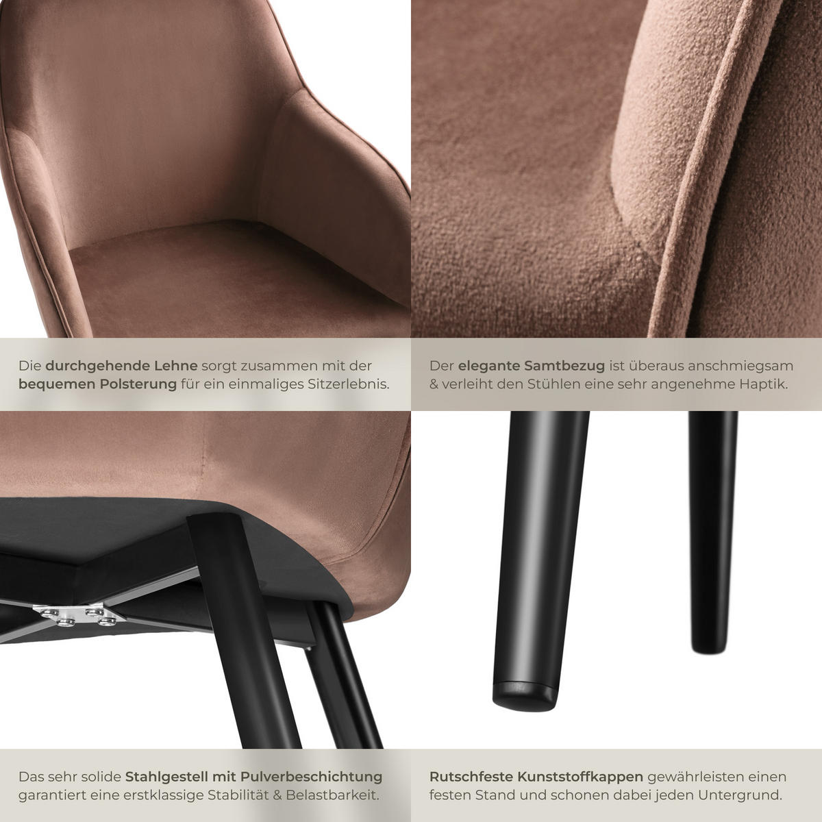 ESSZIMMERSTUHL 6er Set Marilyn 58 x 62 x 82 cm braun/schwarz - Schwarz/Braun, Textil (58/82/62cm) - tectake