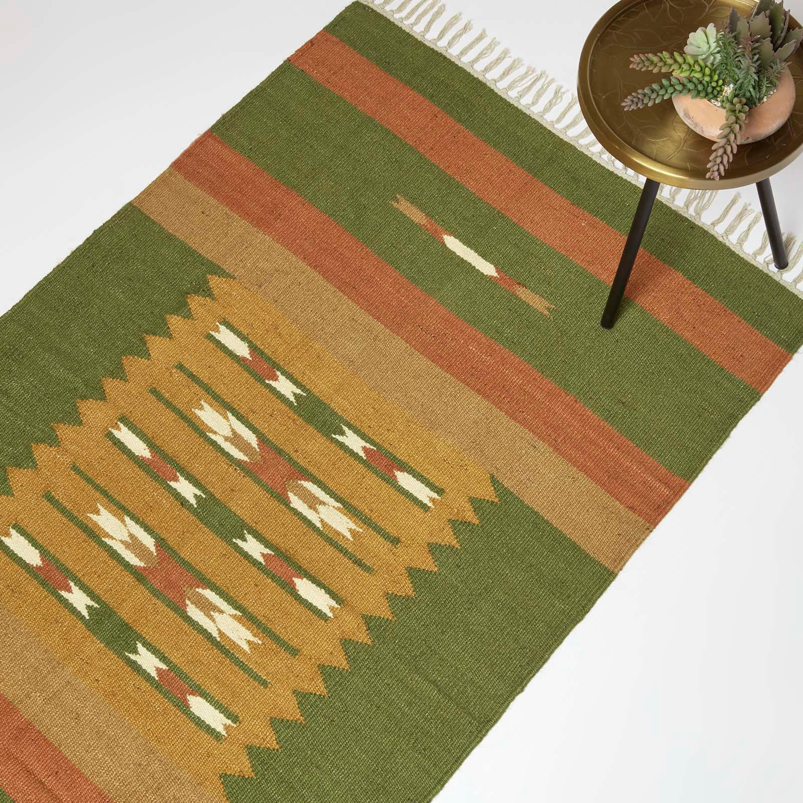 KELIM-TEPPICH Lundi Green handgewebt 120/170 cm - Multicolor, Textil (120/170cm) - Homescapes