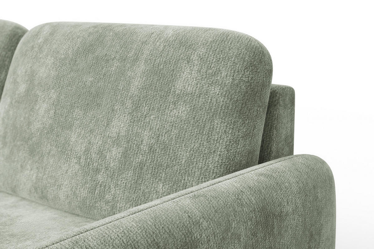 ECKSOFA FEBE 4-Sitzer LINKS, hellgrüner Chenille-Stoff - Schwarz/Hellgrün, Holz/Textil (264/157cm) - Wozimo