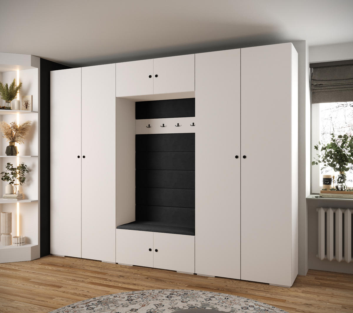 GARDEROBEN-SET 236,7/300/47 - Schwarz/Weiß, Holz/Kunststoff (300/236.7/47cm) - Abiks Möbel
