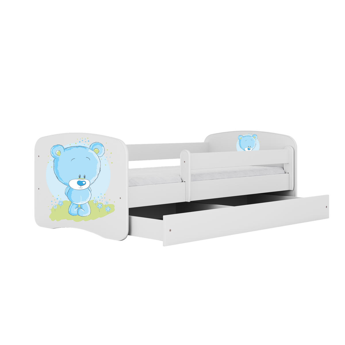 KINDERBETT blauer Teddybär Blumen mit Schublade 160/80 90/61/164 - Weiß, Holzwerkstoff (80/160cm) - RAUMHIRSCH FURNITURE