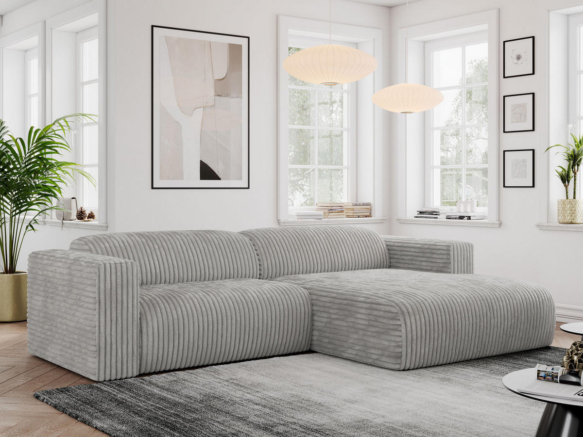 ECKSOFA PASADENA Hellgrau Cord - Rechts Seite - Hellgrau/Schwarz, Kunststoff/Textil (180/288cm) - MKS