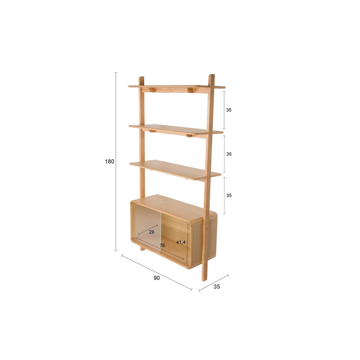STANDREGAL Rise Natur - Beige, Holz (90/180/35cm) - Zuiver
