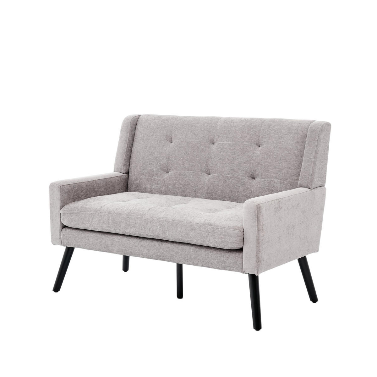 SITZBANK 2-Sitzer Leinenoptik Polster mit Knopfsteppung, Massivholzbeinen 119/75/88 cm Hellgrau - Hellblau, Textil (75/88/119cm) - Redom