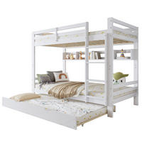 ETAGENBETT aus Kiefer & MDF 90x200 cm in Weiß mit Ausziehbett & Regalen - Weiß, Holzwerkstoff (90/200cm) - Modfu