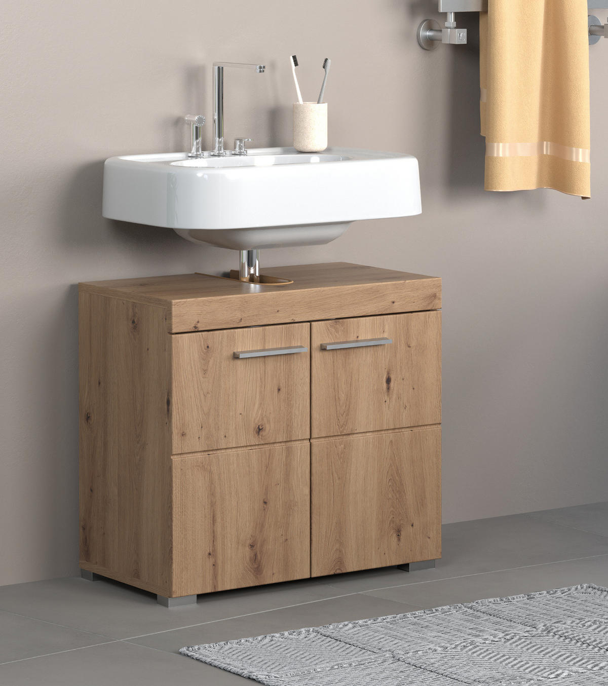 WASCHBECKENUNTERSCHRANK Asteiche 60 x 56 cm, Badschrank 2-türig - Eichefarben, Holzwerkstoff/Kunststoff (60/56/34cm) - Top.Furn