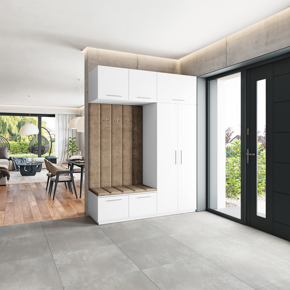 GARDEROBENSCHRANK REMA 180/240/60 cm Modern Garderobe-Set Weiß - Beige/Weiß, Holzwerkstoff (180/240/60cm) - MASSENO