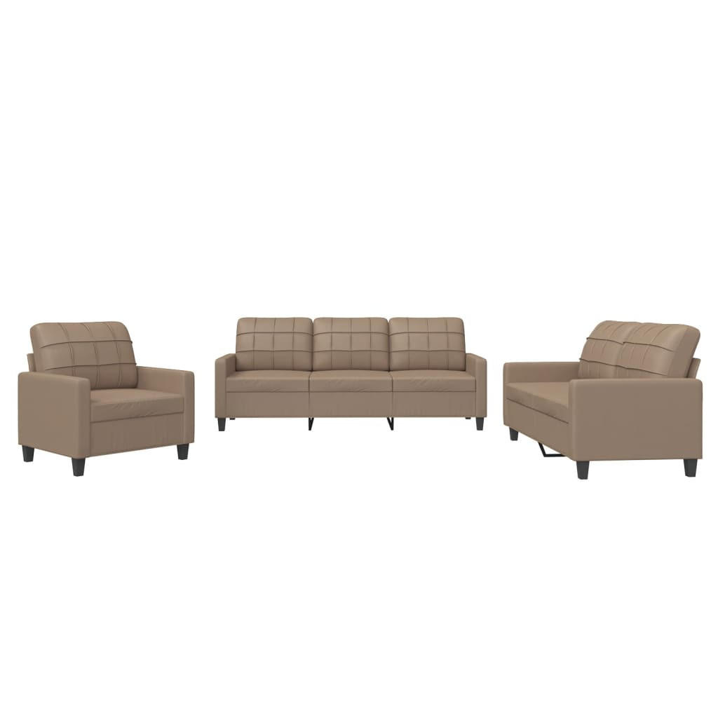 SOFAGARNITUR 3-TLG. Mit Kissen Cappuccino-Braun Kunstleder - Braun, Leder (77/80/78cm) - vidaXL