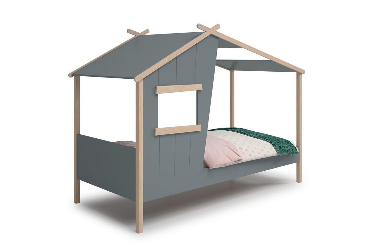 HÜTTENBETT mit schrägem Dach und verspieltem Fenster 90x190 cm 103/215,4/158.5 cm - Grün, Holz (90/190cm) - Calicosy