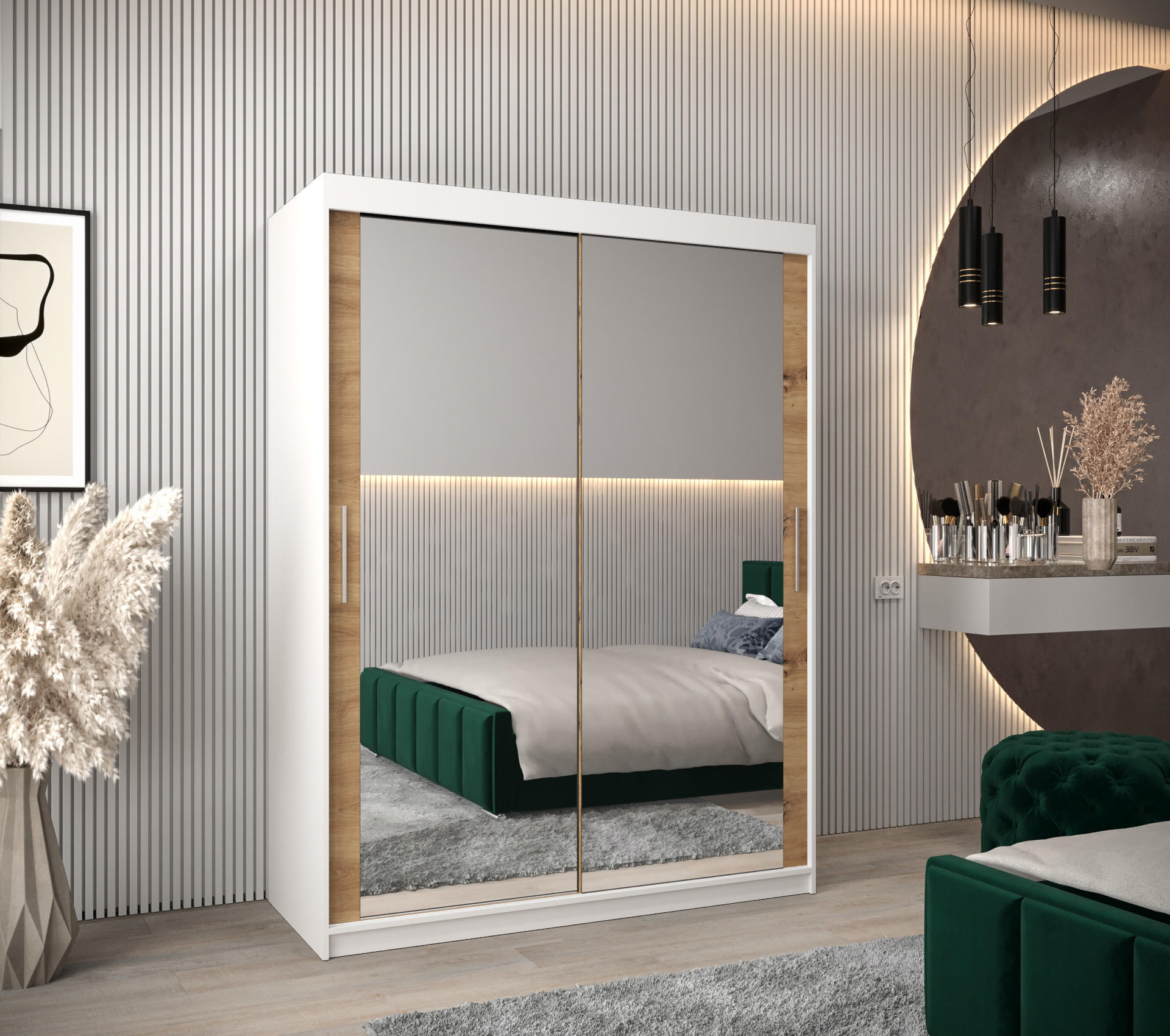 SCHWEBETÜRENSCHRANK 200/150/62 2-türig - Silberfarben/Weiß, Holz/Kunststoff (150/200/62cm) - Abiks Möbel