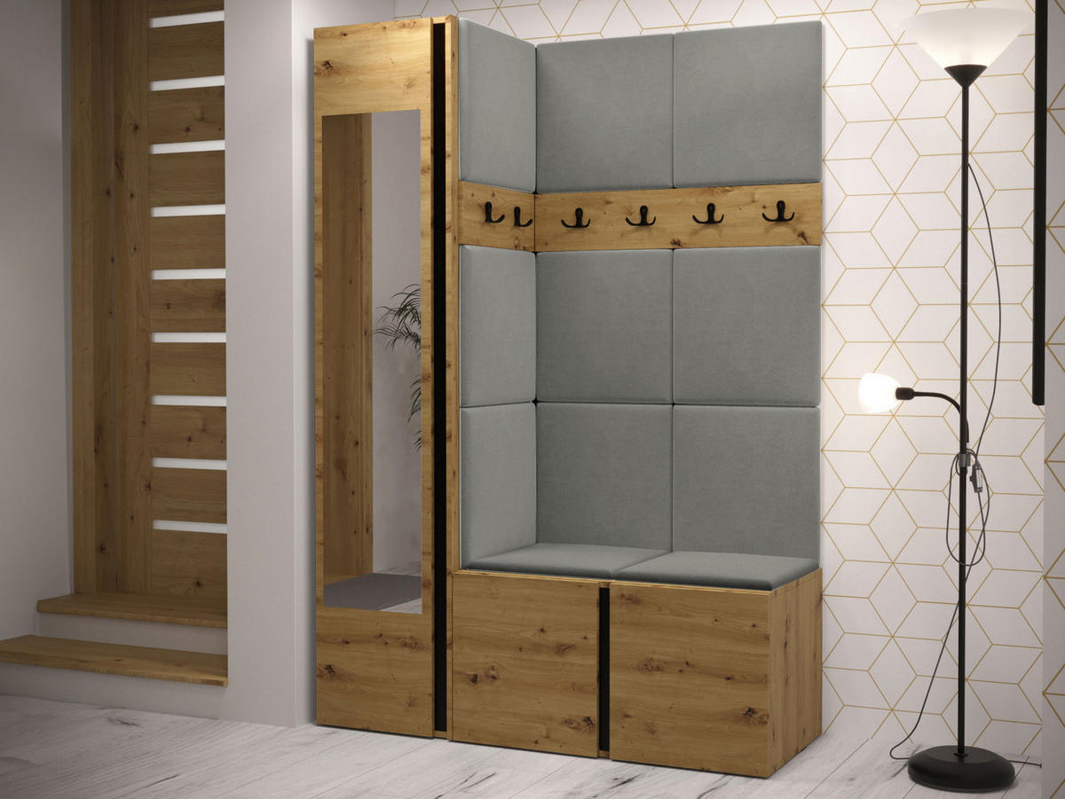 MOBILIER PENTRU HOL Orion X - stejar Artisan/gri, material plastic/compozit lemnos (124/186/46cm) - MIRJAN24