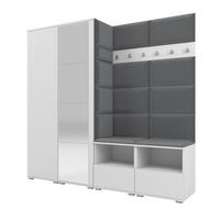 GARDEROBE NELA VI 200 cm (Kompaktgarderobe Weiß mit Spiegel & Sitzpolster Dunkelgrau 15 Schrank & Paneel) - Dunkelgrau/Silberfarben, Holz/Holzwerkstoff (200/187/40cm) - Ravio