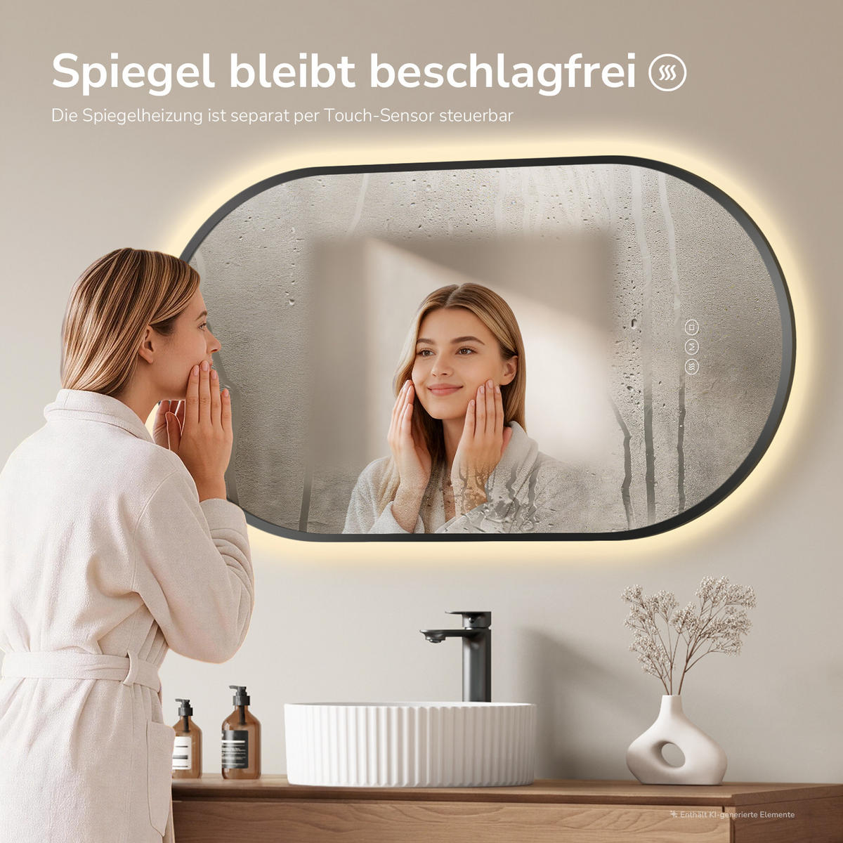 OGLINDA de baie cu LED-uri Negru 50/90/3 cm - negru, sticlă (50/90/3cm) - EMKE