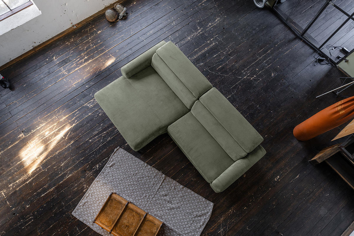 ECKSOFA LAISKA Grün Cord - Schwarz/Olivgrün, Textil/Metall (282/177cm) - KAWOLA