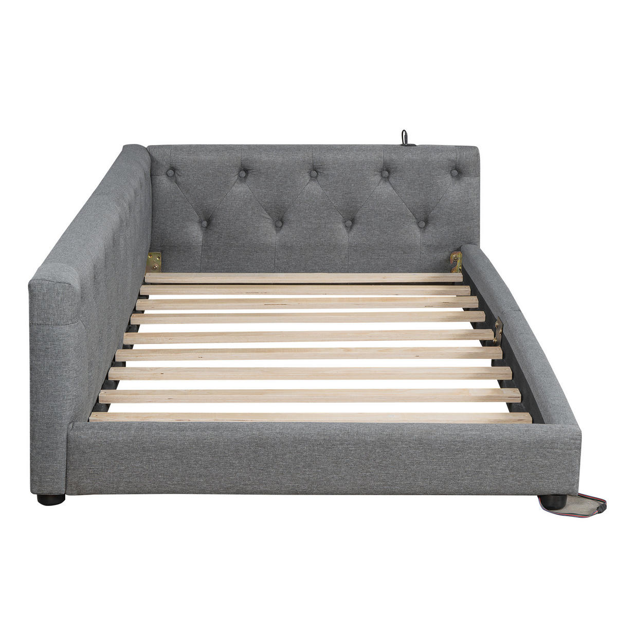 POLSTERBETT mit LED-Beleuchtung 90/200 cm mit gepolstertem Kopfteil und Lattenrost - Grau, Textil (90/200cm) - BEAOK