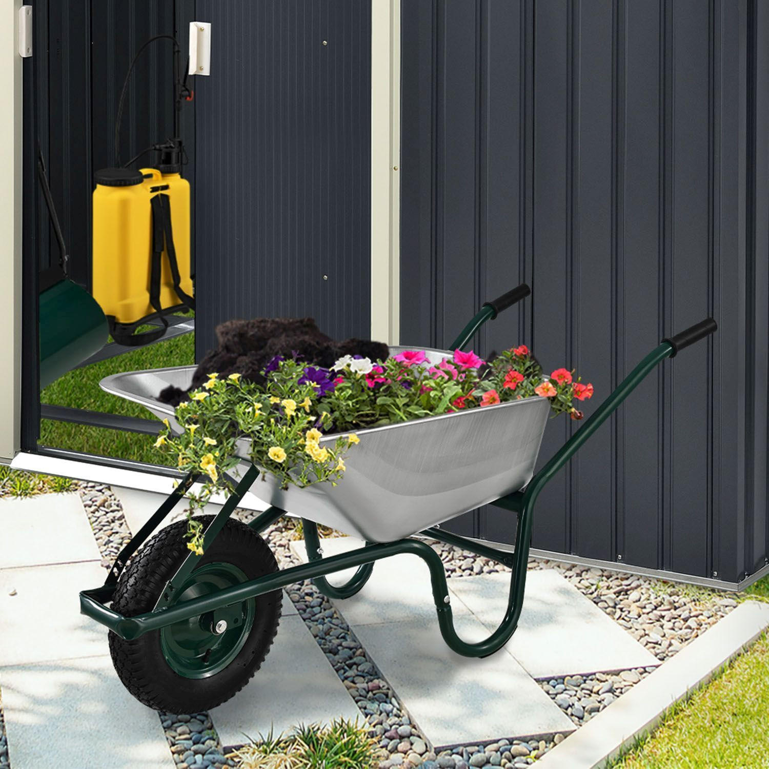 SCHUBKARRE Garden silber 100L mit Handschuhen - Silberfarben, Metall (59/62/141cm) - Juskys