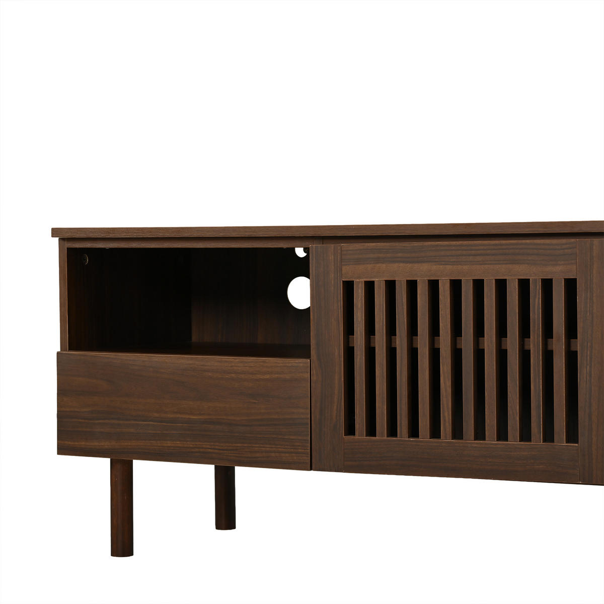 TV komoda 180/40/51 cm s rešetkastim vratima i ladicama u izgledu orahova drva - boje oraha/prirodne boje, drvni materijal (180/51/40cm) - CHICFURN