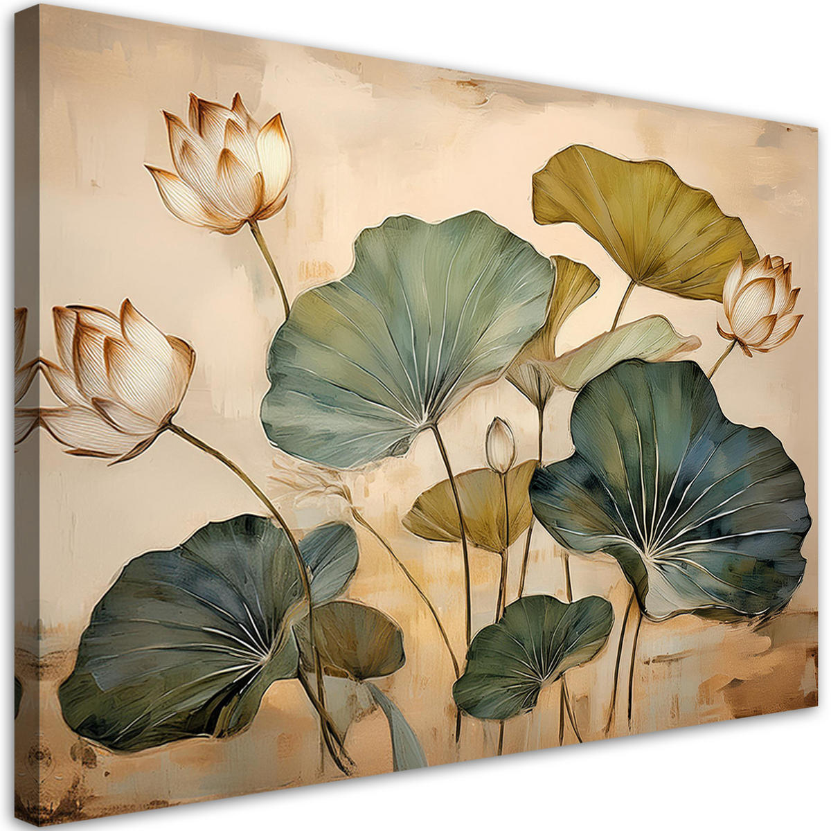 WANDBILD blätter lilien pflanzen blumen - Beige, Textil (60/40cm) - Feeby