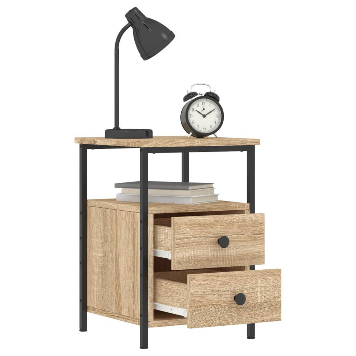 NACHTTISCH 2-teilig mit 2 Schubladen 34/35,5/50 cm aus Holzwerkstoff in Sonoma-Eiche Dekor - Schwarz/Sonoma Eiche, Holz/Metall (35.5/50/34cm) - vidaXL