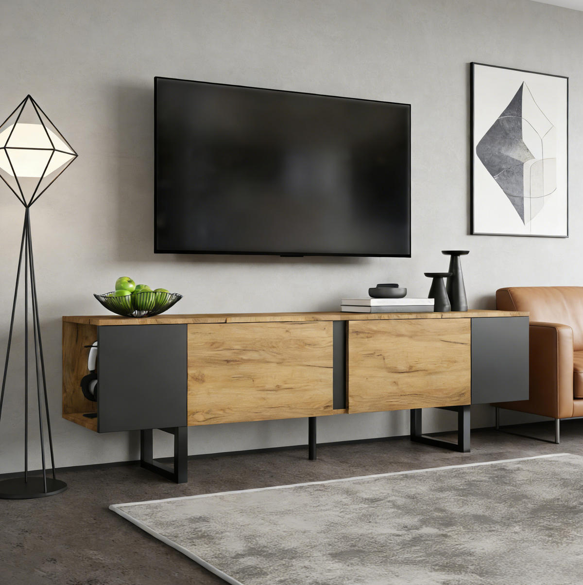 TV-ELEMENT mit 2 Türen 180 x 40 x 55 cm Holzoptik Schwarz - Braun, Holzwerkstoff (40/55/180cm) - Beauniv