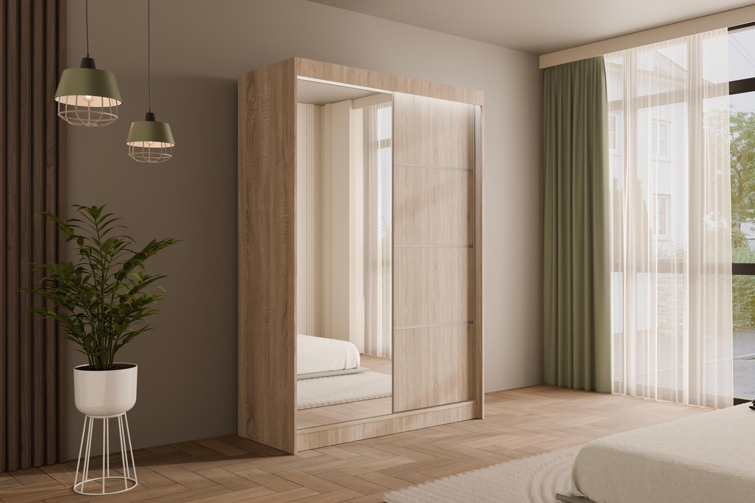 KLEIDERSCHRANK PAOKI mit LED - 150 cm - Sonoma Eiche - Sonoma Eiche, Holzwerkstoff (150/215/61cm) - ALTDECOR