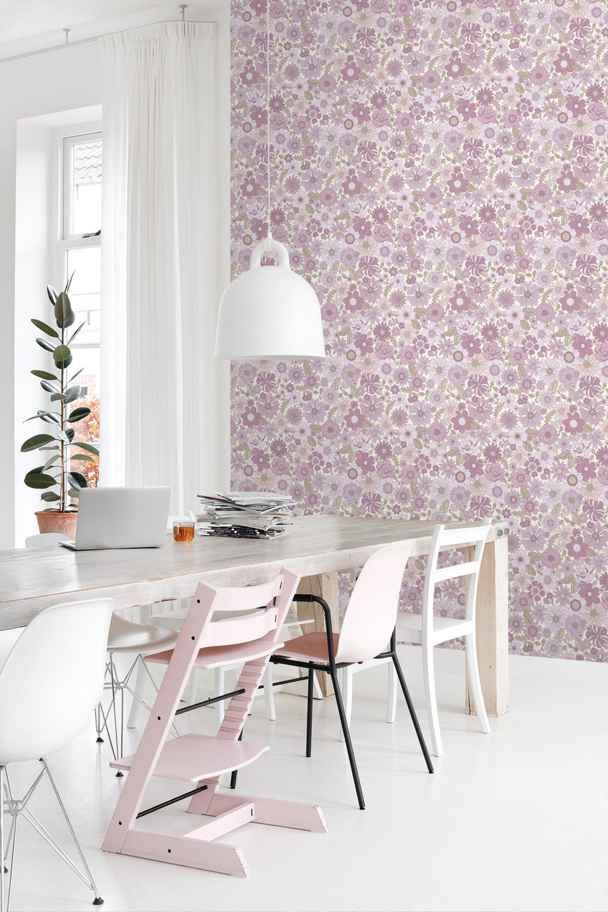 TAPETE Retro Blumen 50 x 900 cm - Lila, Papier (50/900cm) - ESTAhome