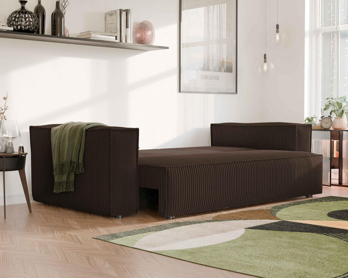 SOFA mit Schlaffunktion und Bettkasten, Braun - Braun, Holzwerkstoff/Textil (240/84/105cm) - Idohome