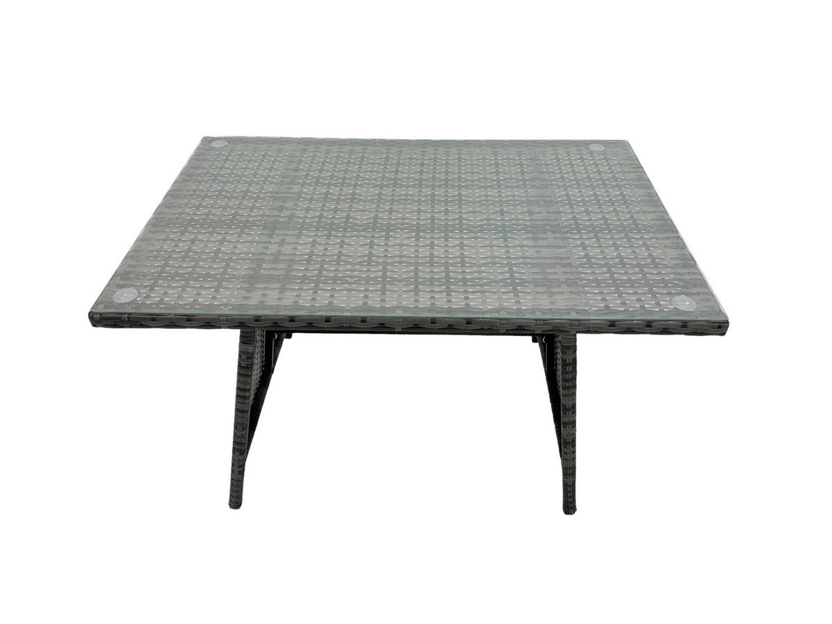 LOUNGESOFA SET mit Stuhl Esstisch Polyrattan 8-Sitzer - Dunkelgrau/Grau, Glas/Kunststoff - Fimous