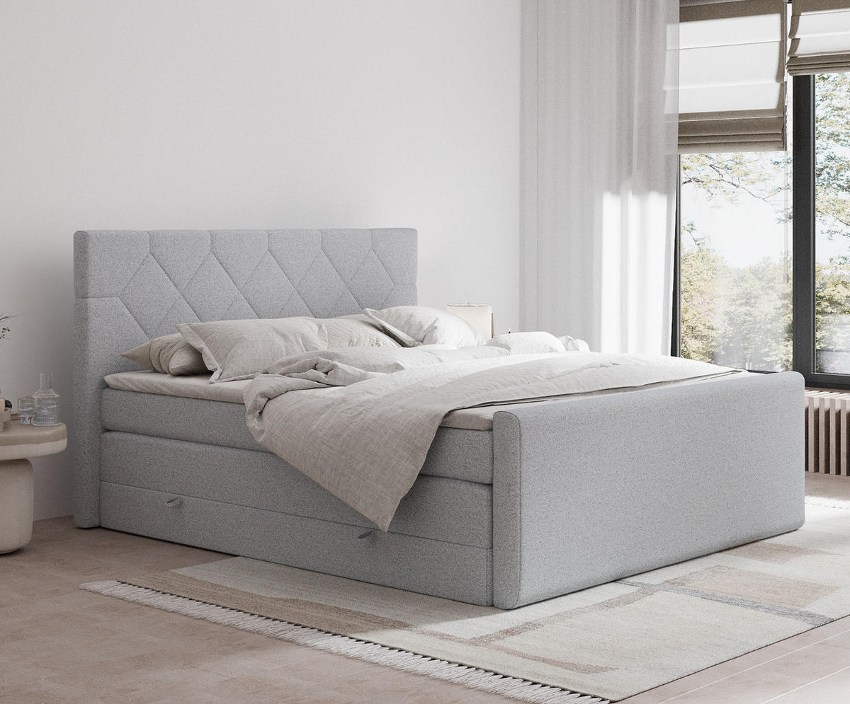 BOXSPRINGBETT Toma Hellgrau 140/200 cm - Hellgrau/Schwarz, Holz/Holzwerkstoff (140/200cm) - Maison de Reve