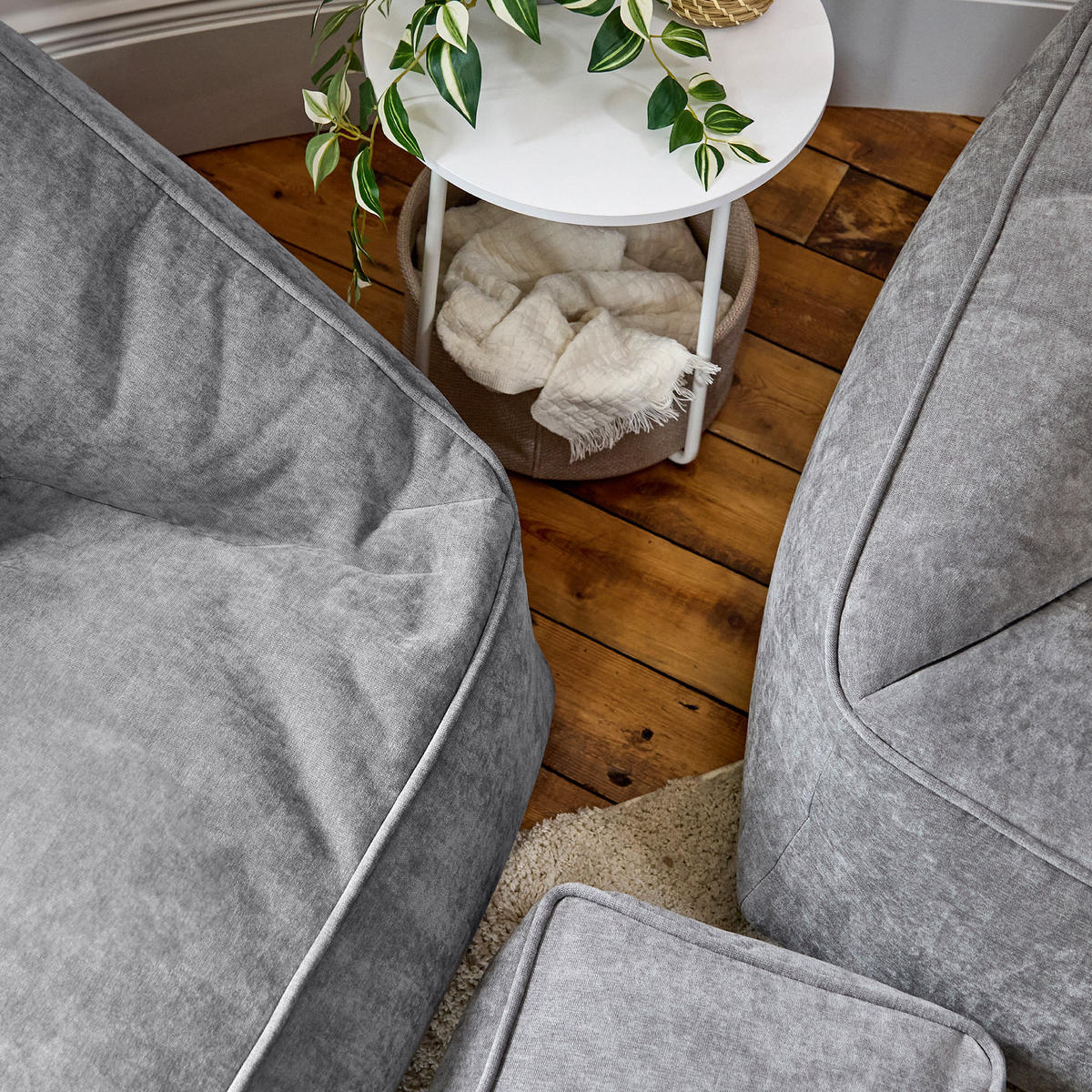 SITZSACK-SET 3 tlg, Sofa Chenille Cecilia, Sitzsack Sessel mit Hocker - Grau, Kunststoff/Textil (160/70/93cm) - icon
