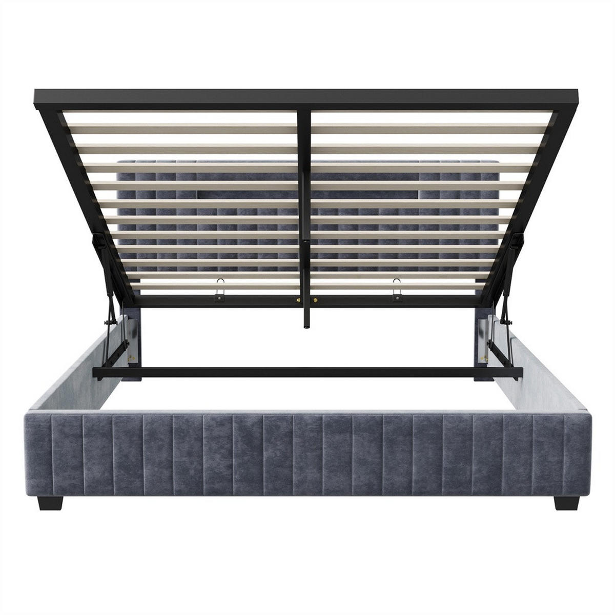 POLSTERBETT 160x200 cm mit LED-Kopfteilbeleuchtung und hydraulischem Bettkasten - ohne Matratze - Grau - Grau, Textil (160/200cm) - DELFA