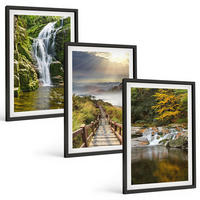 BILDER SET 3er Set - 40x60 cm Schwarzer Rahmen - Wasserfälle, Berge, Wolken, Herbst - Schwarz, Kunststoff (40/60cm) - TULUP