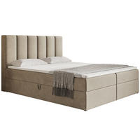 BOXBETT Bonio I 160/200 cm in Beige – mit Bettkasten und Topper - Beige/Schwarz, Holz/Holzwerkstoff (160/200cm) - AX Living