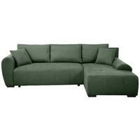 ECKSCHLAFSOFA Dallas mit Bettkasten, 255 cm, Flaschengrün, rechts, Velour-Stoff - Grün, Textil (255/175cm) - Beautysofa
