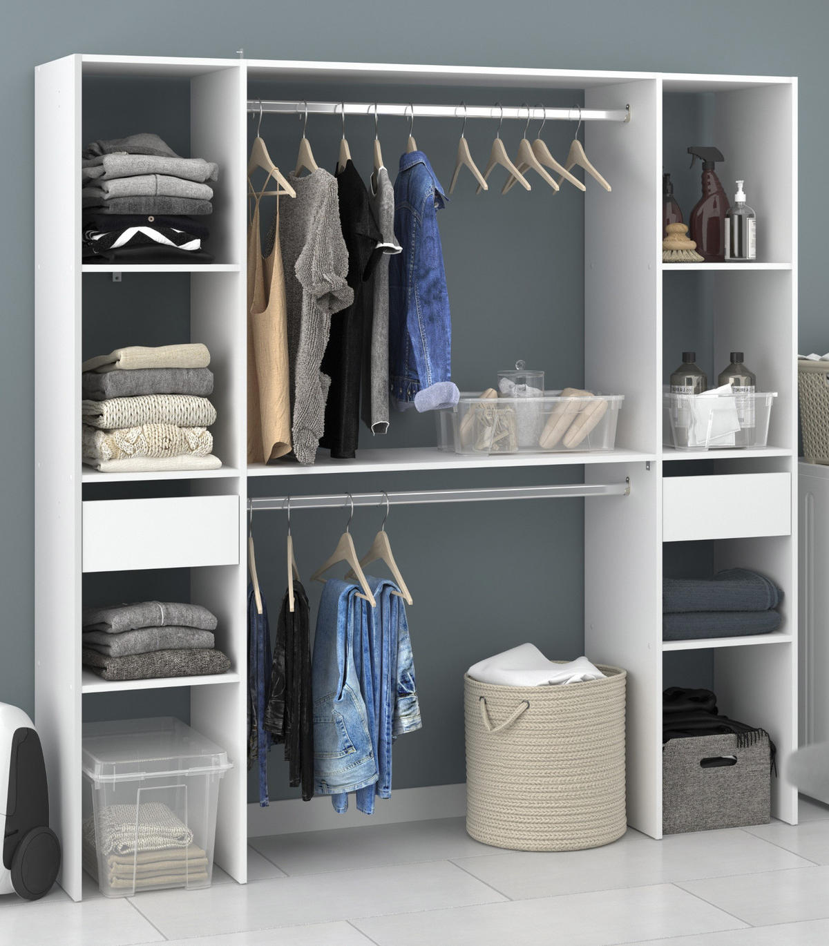 KLEIDERSCHRANK weiß 176 cm, Mehrzweckschrank mit Kleiderstangen - Weiß, Holzwerkstoff/Metall (176/180/40cm) - Parisot Meuble