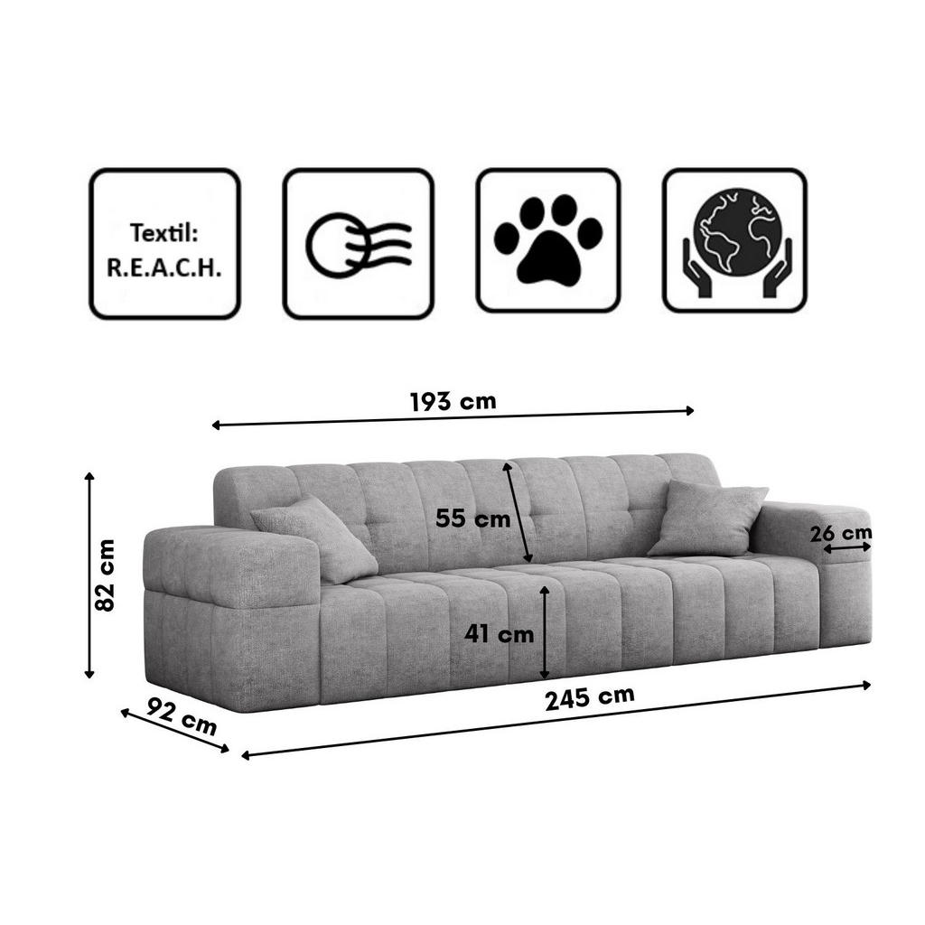 Thumbnail - Kaiser Möbel Sofa, Grau, Holz, nicht einzeln stellbar,Rechteckig, 245x82x92 cm, Reach, Wohnzimmer, Sofas & Couches, Sofa...