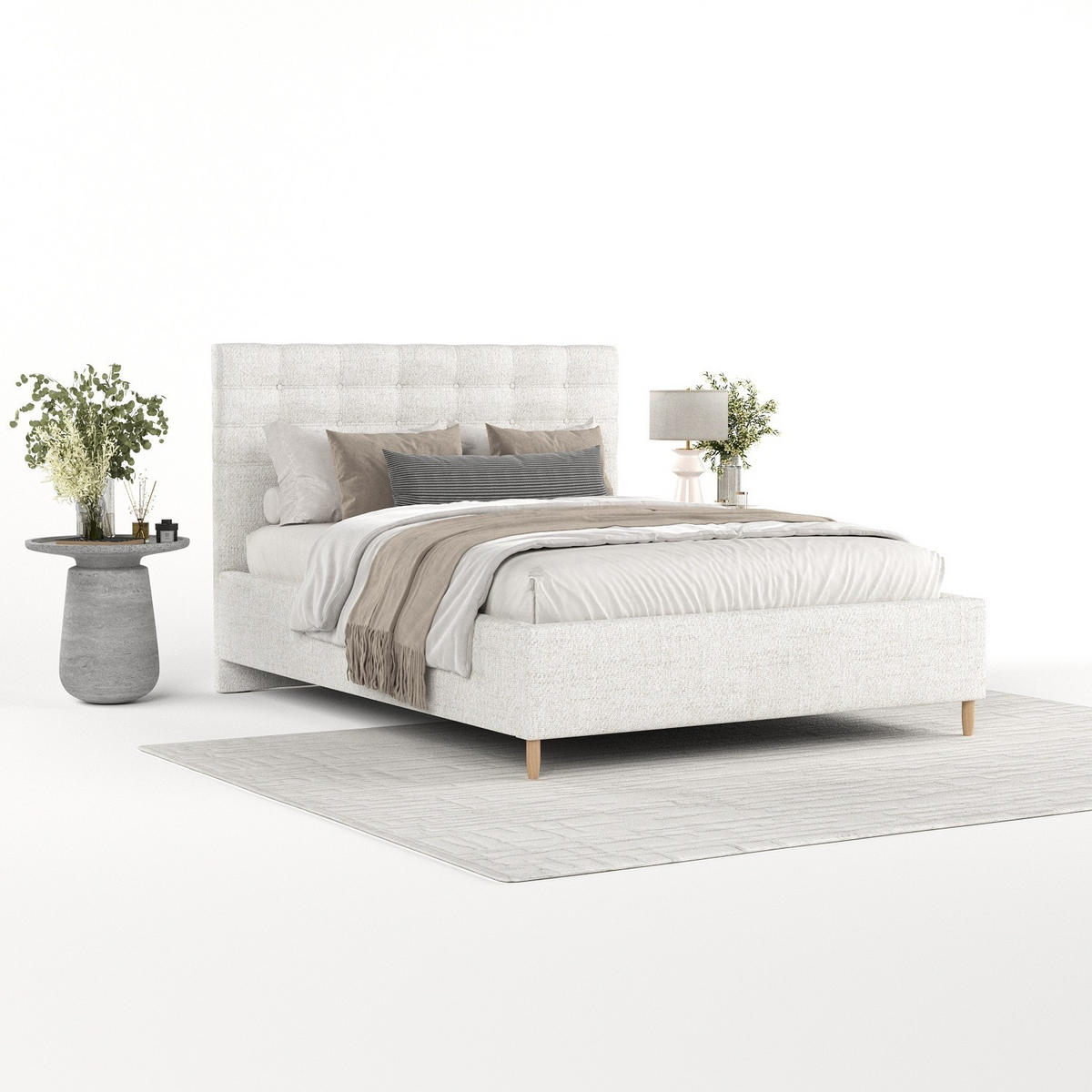 POLSTERBETT Soma 120/200 cm Creme im Neve Stoff - Creme/Naturfarben, Holz/Holzwerkstoff (120/200cm) - AltaBeds