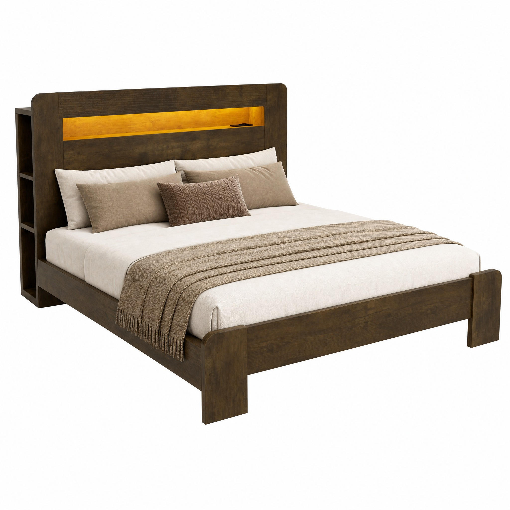 BETT mit Stauraum und LED 140x200 cm Wood - Birnbaumfarben, Holzwerkstoff (140/200cm) - Meubliv