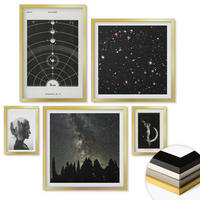 WANDBILDER 5er Set - 50x50 cm & 20x30 cm & 40x60 cm Goldrahmen - Galaxie im Sonnensystem - Goldfarben, Kunststoff (40/60cm) - ArtPrintCave