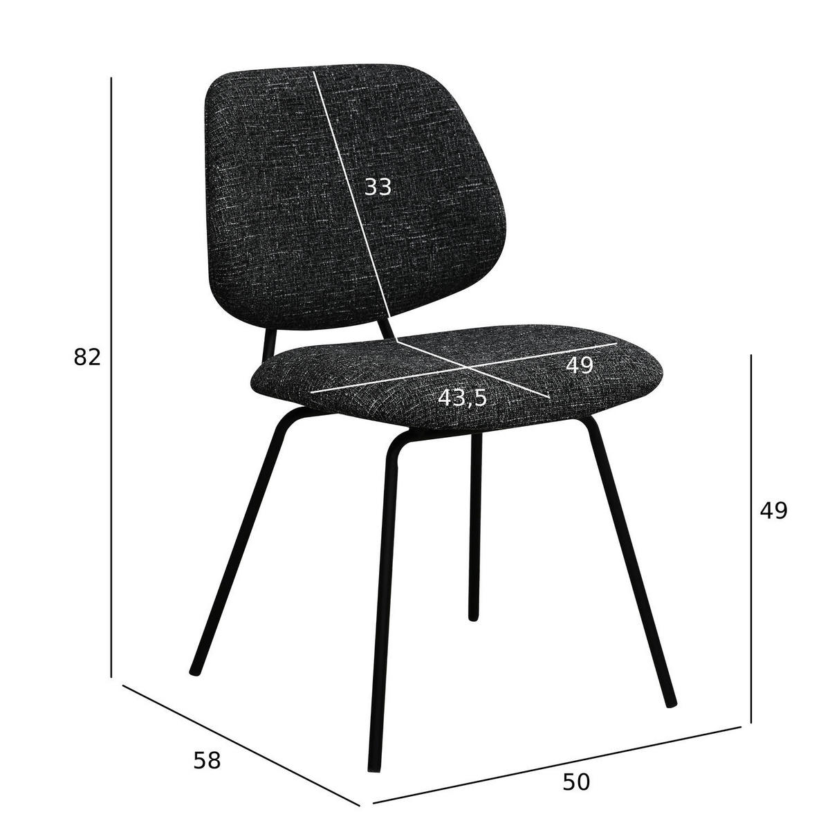 STUHL-SET 2 Stück in Teddystoff Schwarz - Schwarz, Textil/Metall (50/82/58cm) - Furnhouse