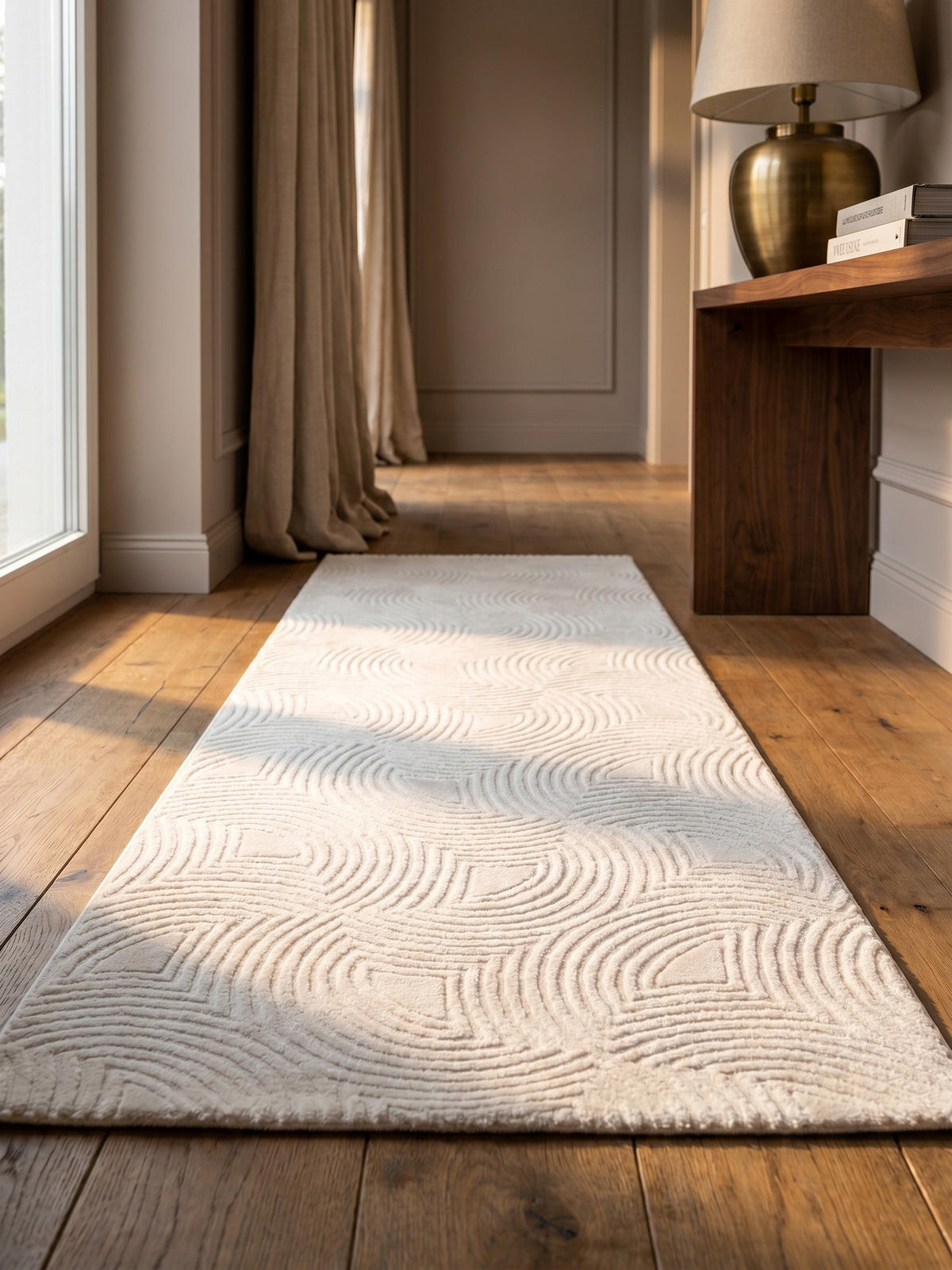 TEPPICH Kurzflor Skulptural Modern Waschbar Schlafzimmer Läufer Creme 80x250 cm – ILLER - Beige, Textil (250/80cm) - KADIMA DESIGN