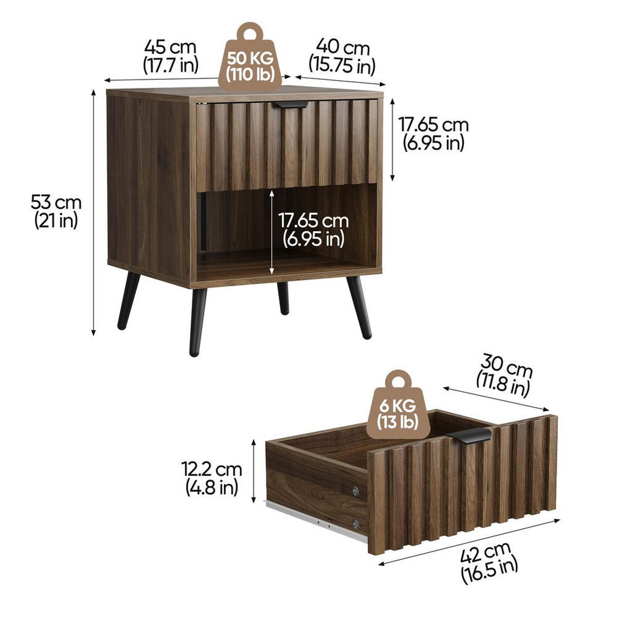 NACHTISCH MIT SCHUBLADE, MULTIROOM - Baltimorefarben, Holzwerkstoff (40/53/45cm)