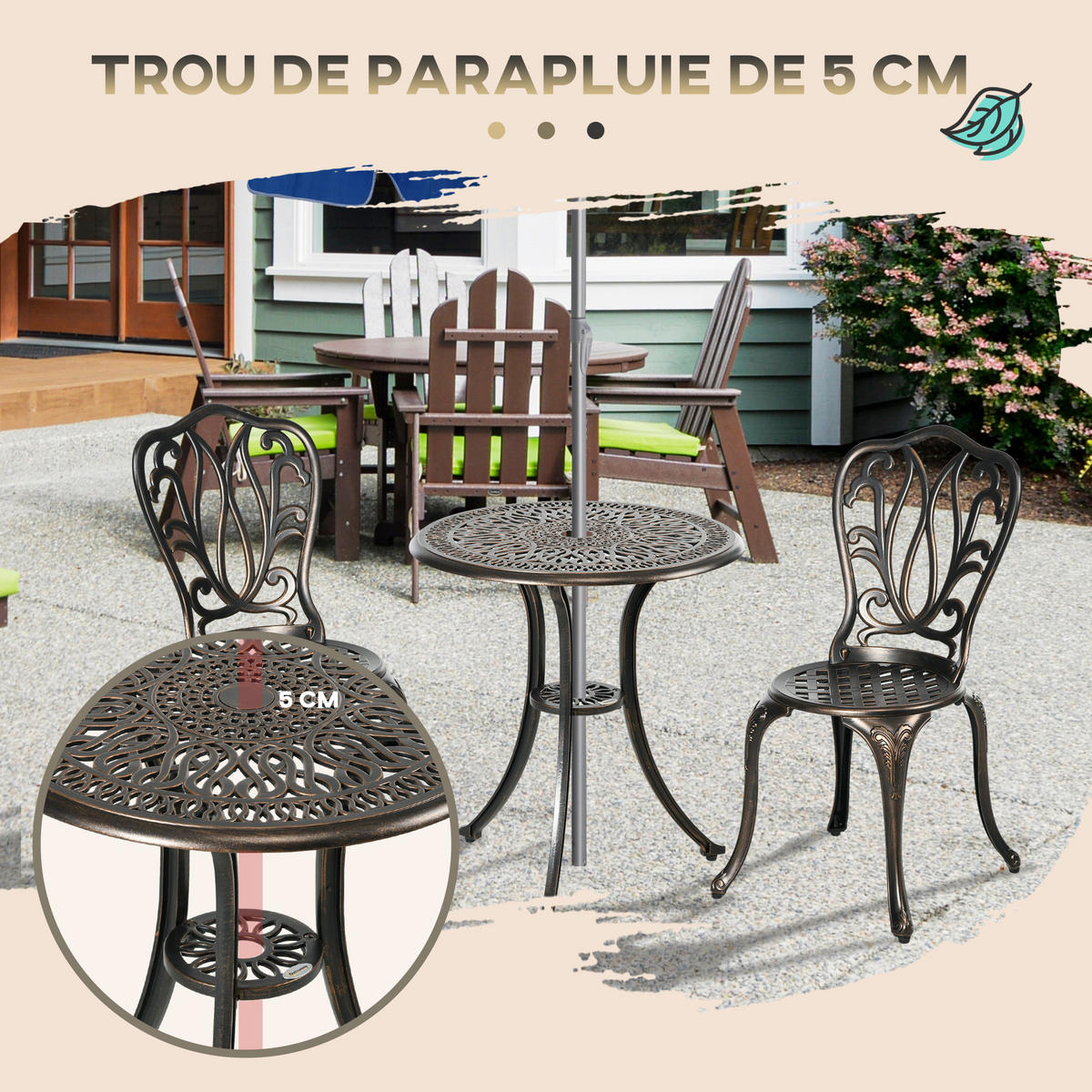 BALKONSET 3-teilig DE-14113 Retro-Stil, Aluminiumguss Bronze - Bronzefarben, Metall - ComfortXL