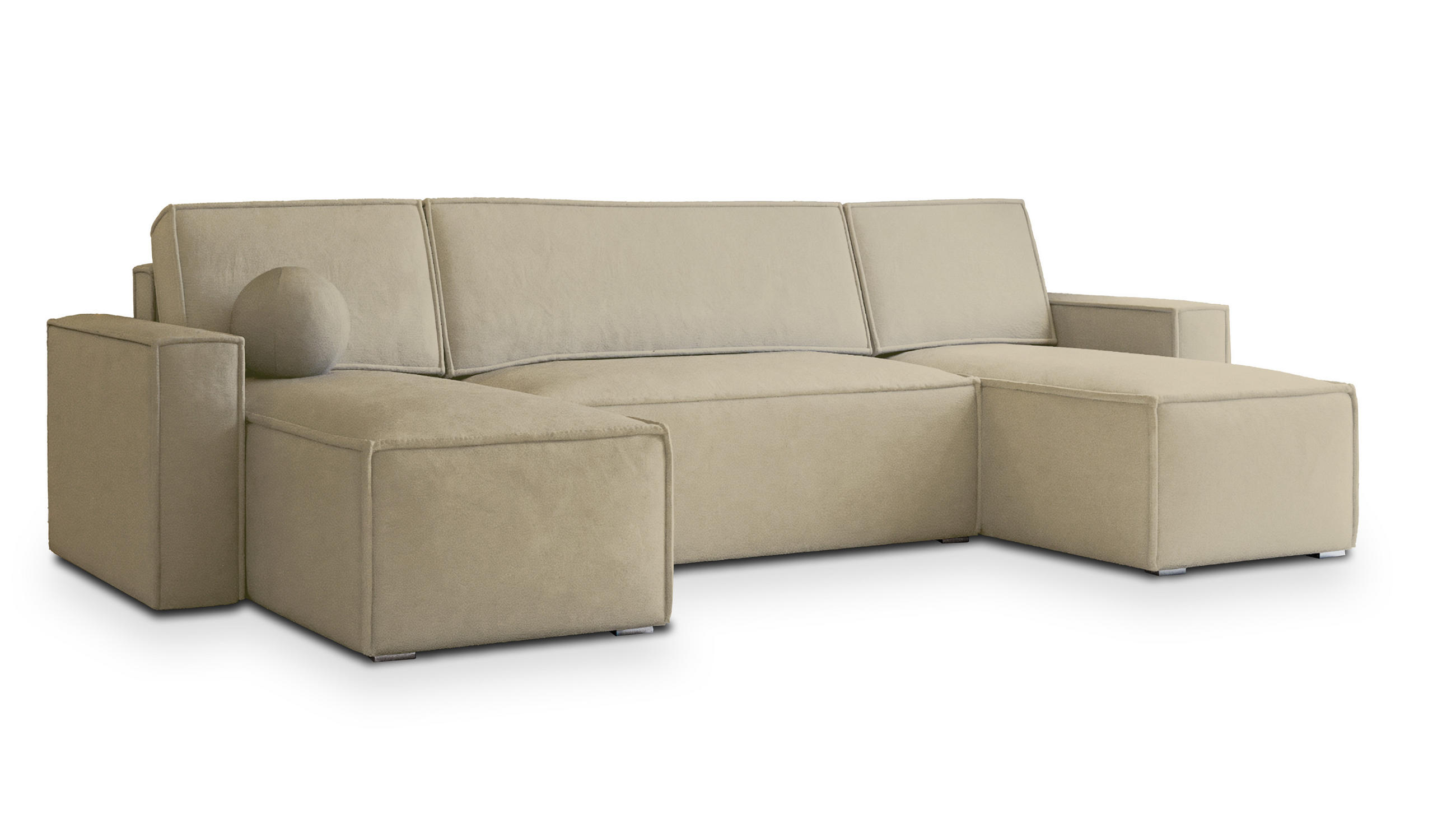 WOHNLANDSCHAFT PESANO M Creme Velours-Stoff mit Schlaffunktion - Creme, Holz (306/85/140cm) - MASSENO