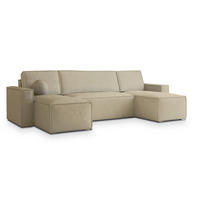 WOHNLANDSCHAFT PESANO M Creme Velours-Stoff mit Schlaffunktion - Creme, Holz (306/85/140cm) - MASSENO