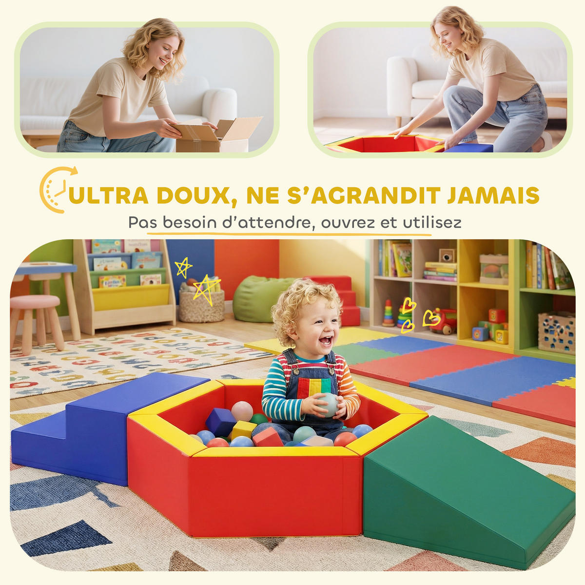 MOTORIKSPIEL DE-18215 3-in-1, EPE-Schaum Bunt - Multicolor, Kunststoff (100/25/190cm) - ComfortXL